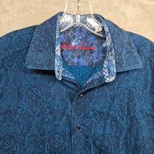 Robert Graham Size Medium Blue Damask Paisley Short Sleeve Button Down Shirt