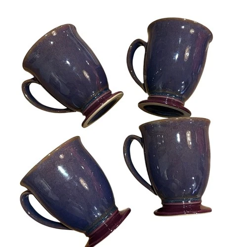 Set Of 4 Storm by Denby Plum Purple Footed Mugs Stoneware England MINT