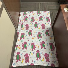 Vintage 1992 Barney Twin Flat Bed Sheet Purple Dinosaur Lyric Bibb Company