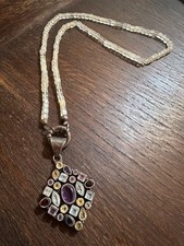 Sterling Silver Pendent Necklace, Multi-Gemstone, with Citrine Beading. 20 inch.