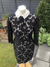 Oasis Black Lace With Cream Collar Dress Size 12