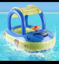 Bouée Bébé avec Pare Soleil Siège Gonflable Piscine Sécurité Été Bleue 