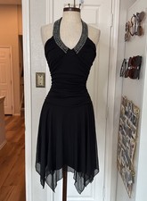 Windsor Y2k Vintage Scarf Hem Rouched Meshed Overlay Halter Dress Sz M Pre Owned