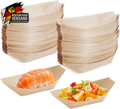 Fingerfood Schalen Set 100 Stück Einweg Holzservice für Snacks Currywurst Chips