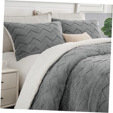 Fluffy Comforter Set - Super Soft Sherpa Comforter for Size Bed, Queen Grey