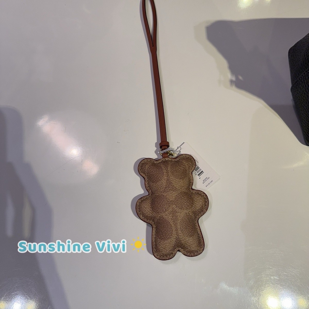 NWT Coach Bear Puffy Bag Charm In Signature Canvas Brass/Tan
