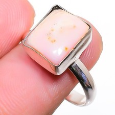 Pink Opal Gemstone Handmade 925 Sterling Silver Jewelry Ring Size 8 n587