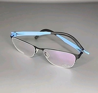 OVVO Optics 3576 Matte Black/ Blue Handmade Titanium Half Rim Eyeglass 49/17/135