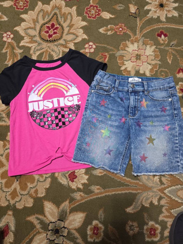Girls Sz 7-8 Justice Tshirt And Denim Starr Bermudas NICE!