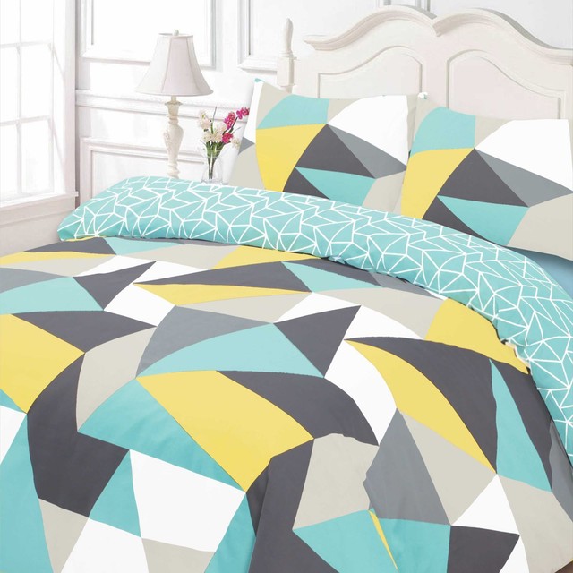 Shapes Geometric Single Duvet Cover Set Reversible Triangles Blue