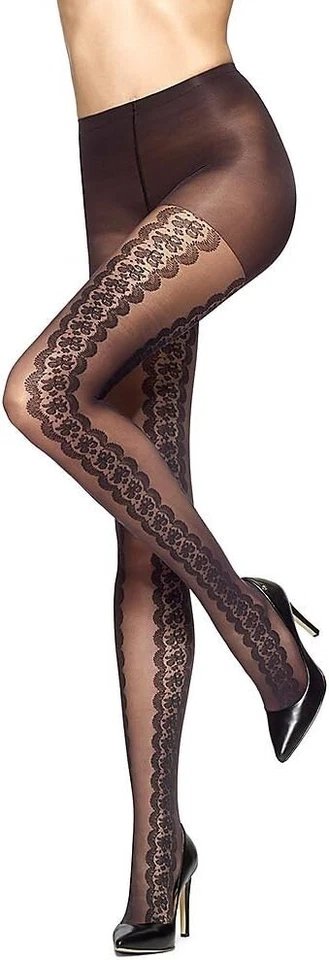 Meia-calça feminina HUE floral borda transparente com controle tamanho 2, balé feita nos EUA - Imagem 2 de 4