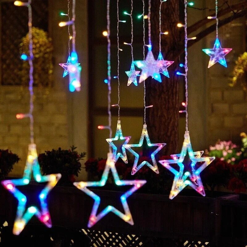 Star christmas lights online window