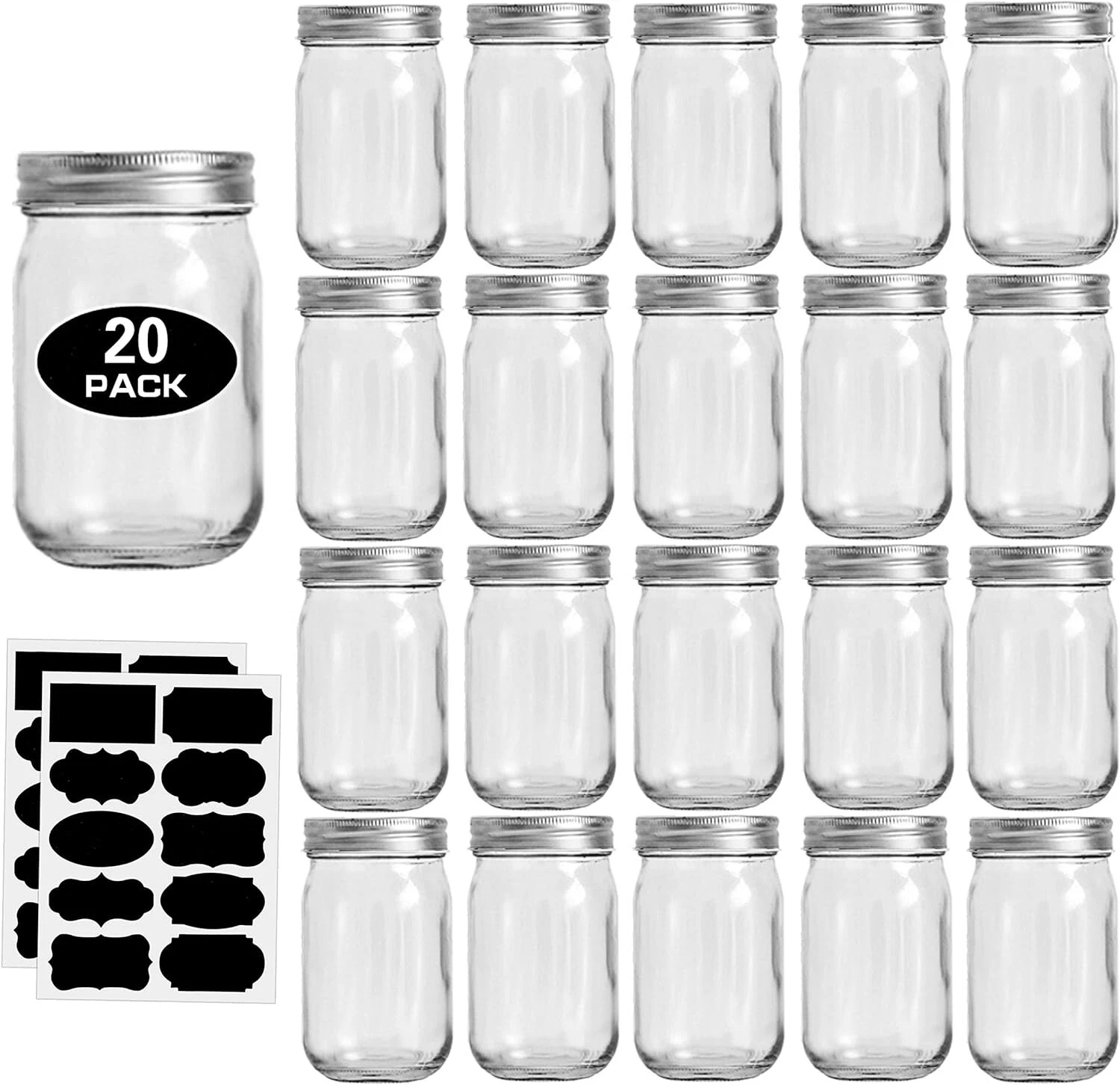 12oz Glass Jars Silver Lids Regular Mouth 20 Pack Mason Jars 12 oz For Crafts