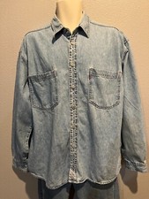 Men's Vtg 90s LEVI'S Blue Cotton Denim Metal Buttons Long Sleeve Shirt Size L