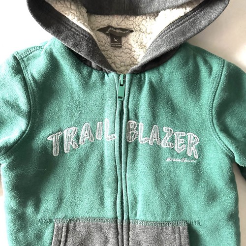 Eddie Bauer Jacket Kids 4 XXS Green Full Zip Trailblazer Sherpa Hood Sweater - Picture 2 of 11