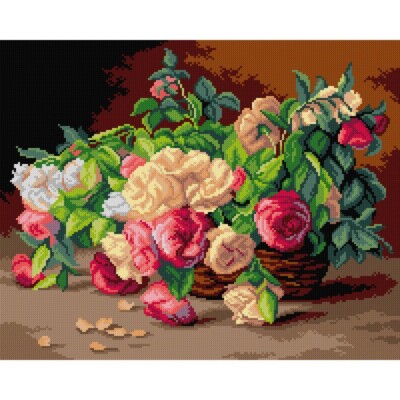 ''Roses in a Basket'' Printed Canvas for Cross Stitch Tapestry Gobelin 3496M