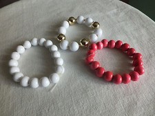 Beautiful Stretch Bracelet Set 3 White Gold Pink Beads 1/2" Maybe Handmade CUTE