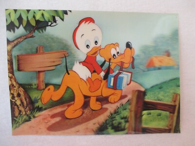 Donald Duck Pluto Walt Disney Toppan Stereo AK 3D Lenticular Bild Vintage 