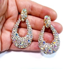 Chandelier Rhinestone Crystal Pageant Bridal Earrings AB Drop Dangle 2.4 inch
