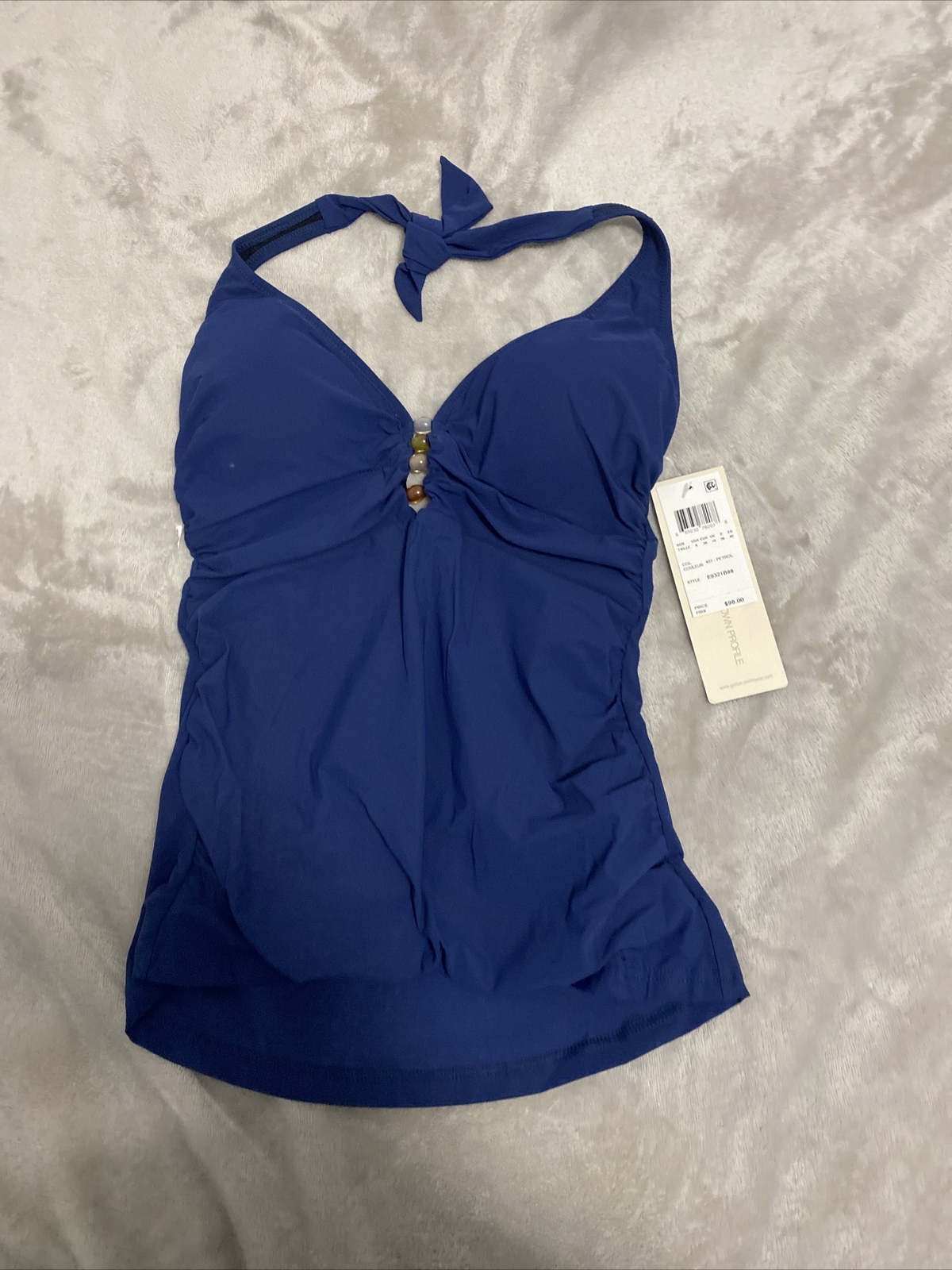 Profile by Gottex Beaded Lattice-Front Halter Tankini Top $98 Size 8