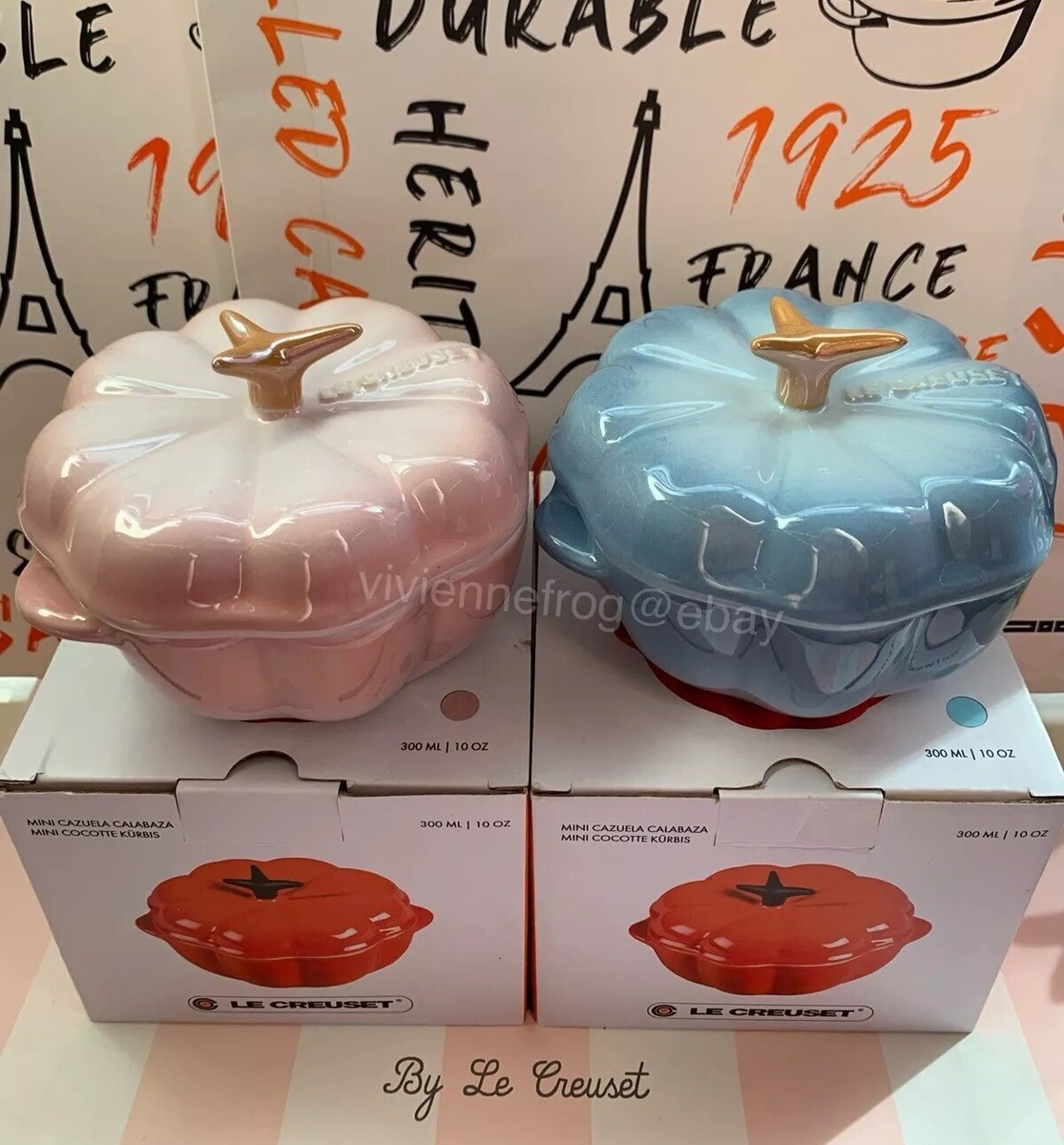 LE CREUSET SHELL PINK COASTAL BLUE PUMPKIN CASSEROLE COCOTTES RARE