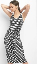 Gap Dress Womens Size Small Black White Diamond Print Tie Front Knot Sleeveless