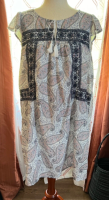 Old Navy dress flutter sleeve tie neck crochet lace blue white paisley sz M  EUC | eBay