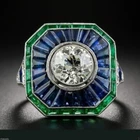 Lab-Created Diamond Sapphire Vintage Art Deco Engagement Ring 14K White Gold FN