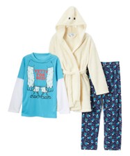 Boys 5 Pajamas Robe Set Yeti for Bed 3 Piece Blue Pajama Hooded White Plush