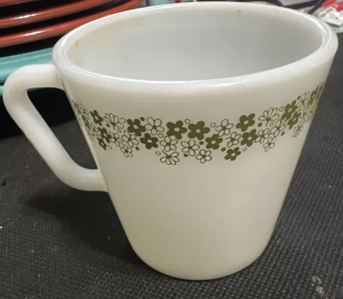 Vintage #1410 Pyrex Crazy Daisy Spring Blossom D Handle Coffee Cup Milk Glass