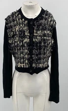 Lanvin Womens Black Wool Blend Tweed Long Sleeve Cardigan Sweater sz L (Damaged)