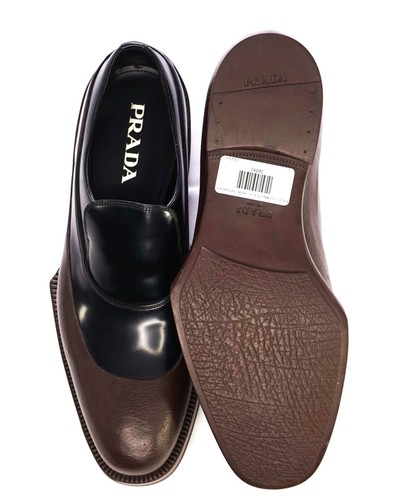 Prada Brown/Black Rubber/Leather LUG SOLE Loafer Footwear 9.5 US(8.5IT) - Picture 6 of 9