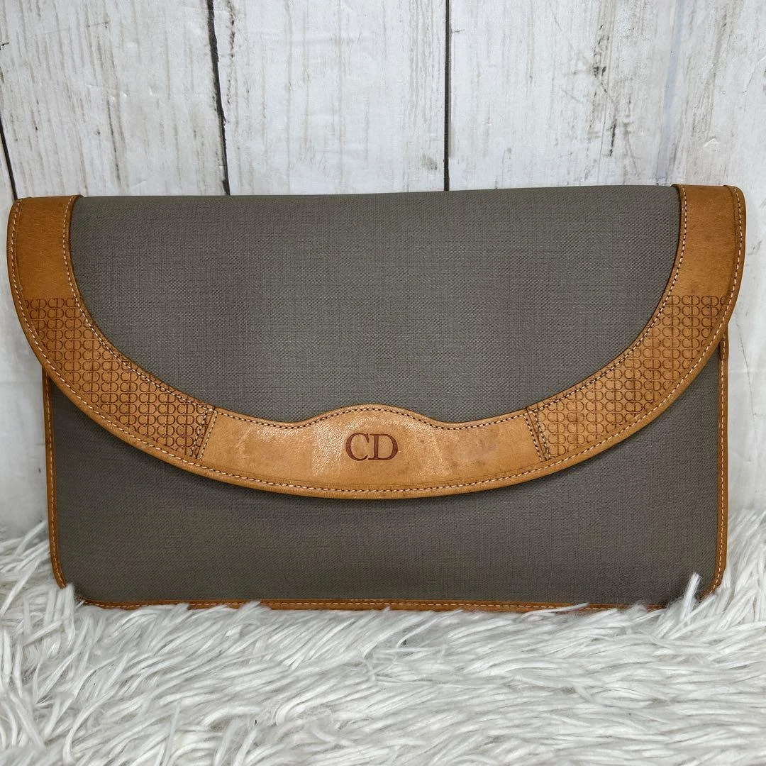 Sac pochette CHRISTIAN DIOR CD logo deuxième sac toile cuir marron x gris