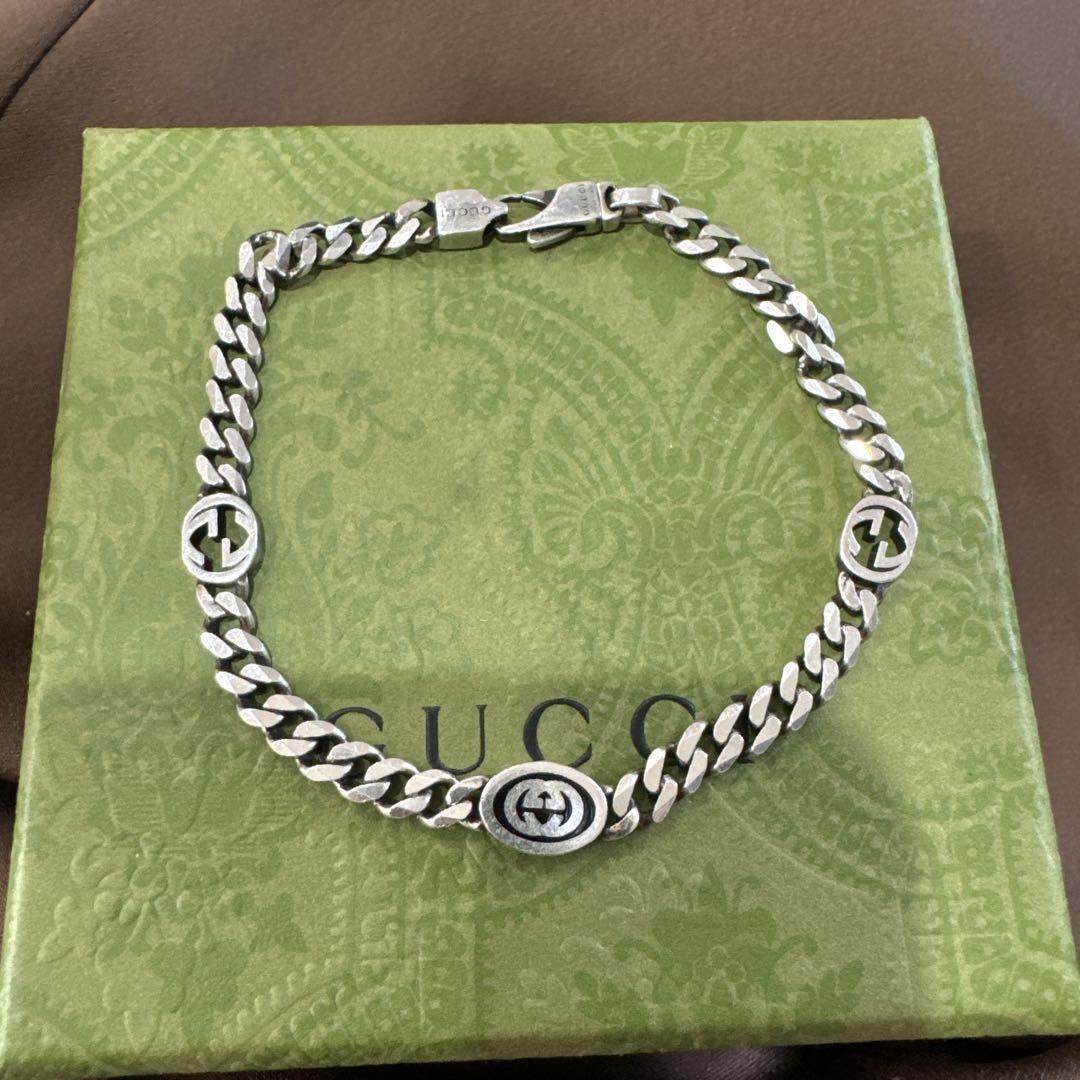 GUCCI Interlocking GG Chain Silver Ag925 Bracelet 7.08 in Used