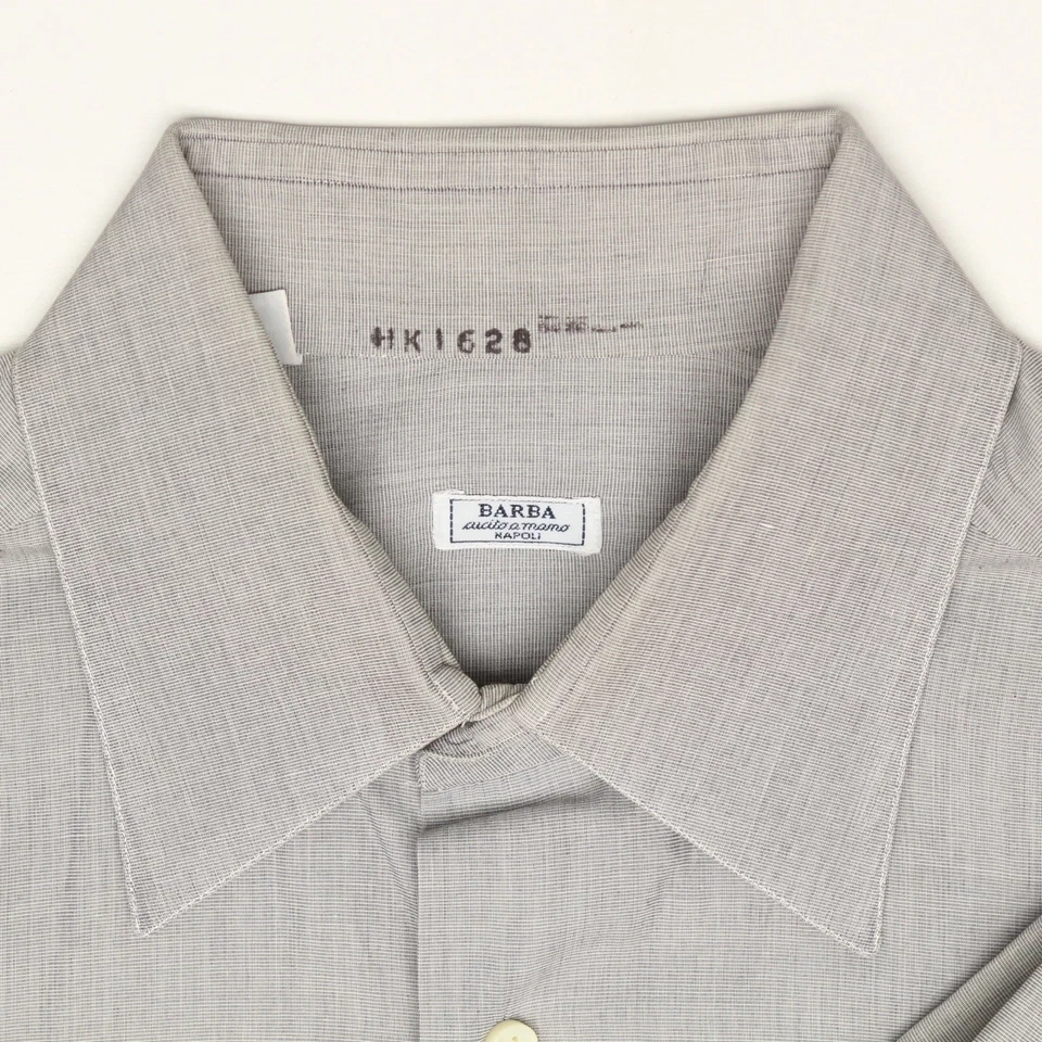 Camisa de vestir Barba para hombre 16 L gris liso abotonada puño francés cuello punta Italia Foto 2 de 4