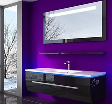 Badmöbel Set  Günstig Kaufen 120 cm Schwarz Lackiert Komplett Hochglanz 4 Teilig