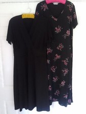 Berkertex – Black + Pink Flowers Short Sleeve Dress + Black Cocktail Dress UK20