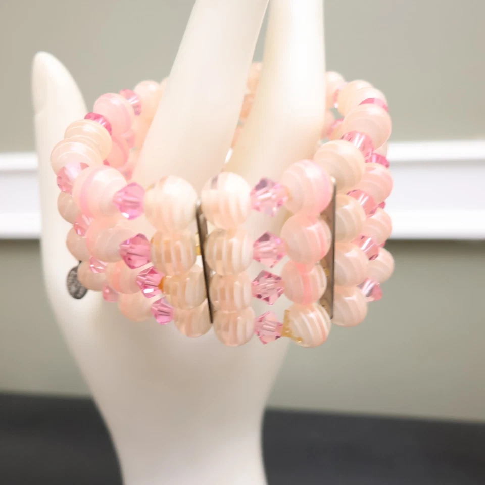Tarina Tarantino Pulsera 4 Filas Rosa Rayas Cuentas Lucite Ampliable Swarovski Foto 3 de 4