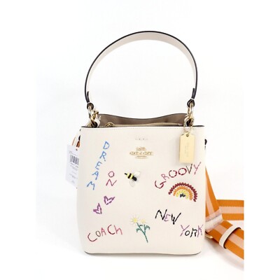 Coach Chalk Multi Diary Embroidery Small Town Leather Bucket Bag