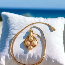 14K Solid Gold Necklace with Diamond & Pearl Pendant 18" L SALE SAVE 800.  #794