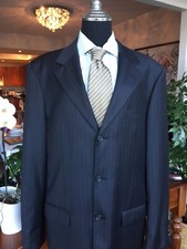 Mens Pronto Uomo 3 button black 100 wool pinstriped blazer jacket Size 40T