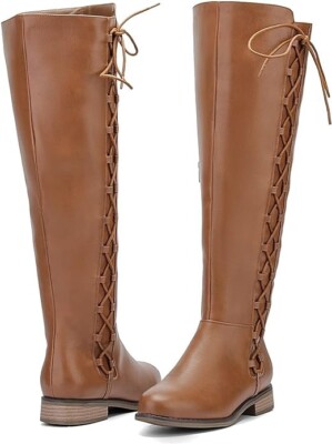 Women's boots size 9 Side Lace Knee High Block Low Heel Side Zip by CentroPoint