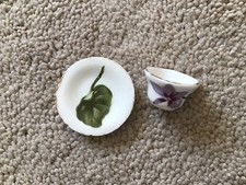 Vintage Miniature Porcelain Leaf and Flower Cup  Saucer Collectible White