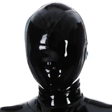 Black Latex Hood Only Open Nose Holes Back Zip Rubber Mask Club Wear Fetish BDSM