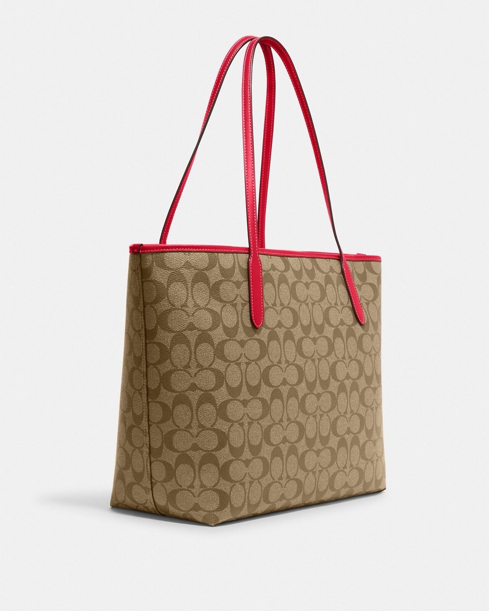 NWT Coach City Tote In Signature Canvas With Wild Strawberry