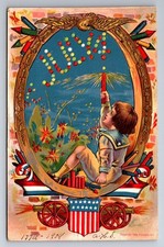 C1908 Patriotic Postcard, Boy Spelling Out Ju...
