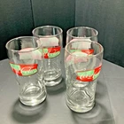 Vintage Coca-Cola Set of 4 Clear Glasses Red Green White Fishtail Logo 8oz.
