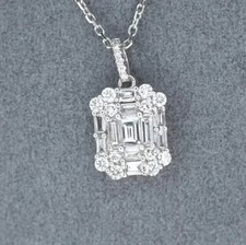 2Ct Emerald Cut Lab-Created Diamond Halo Pendant Necklace 14k White Gold Plated
