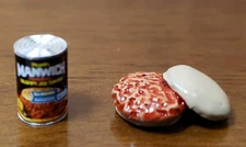 VINTAGE MANWICH CAN OF FOOD WITH MANWICH BUN FOR MINIATURE DOLLHOUSE OR ROOMBOX 