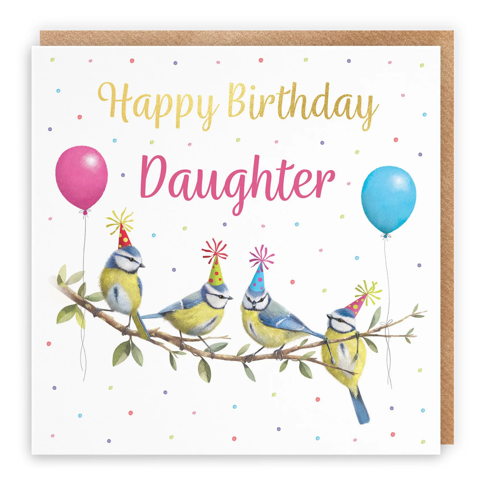 Daughter Blue Tits Birthday Card Gold Foil Milo's Gallery